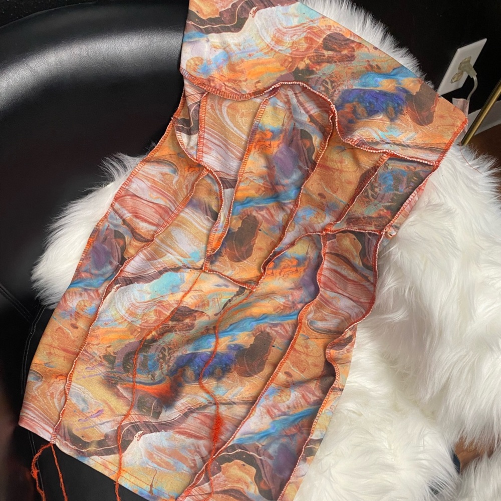 Multi Marble Print Overlock Seam Bodycon Dress